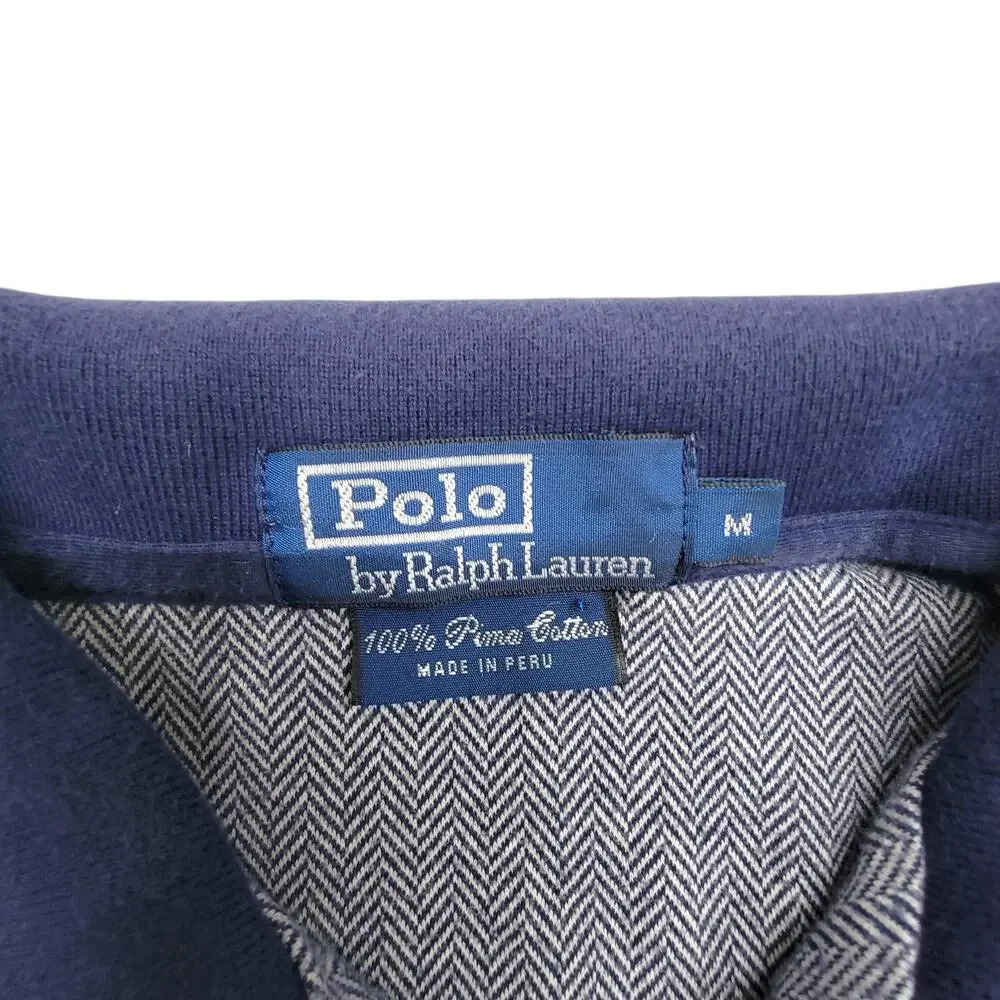 Polo Ralph Lauren Mens Medium Blue Herringbone Pima Cotton Short Sleeve Polo